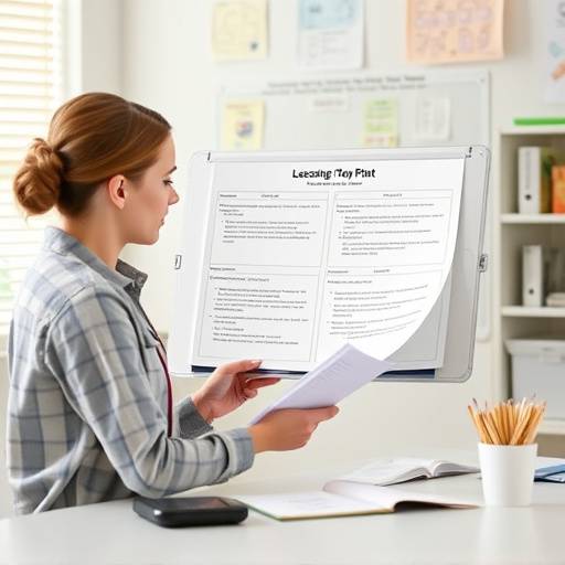 A teacher using a lesson plan template