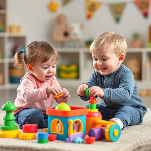 Children participating in an early childhood education program, playing with educational toys.