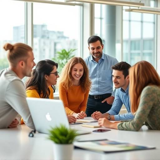 Team collaborating in a modern office, representing a business strategy course